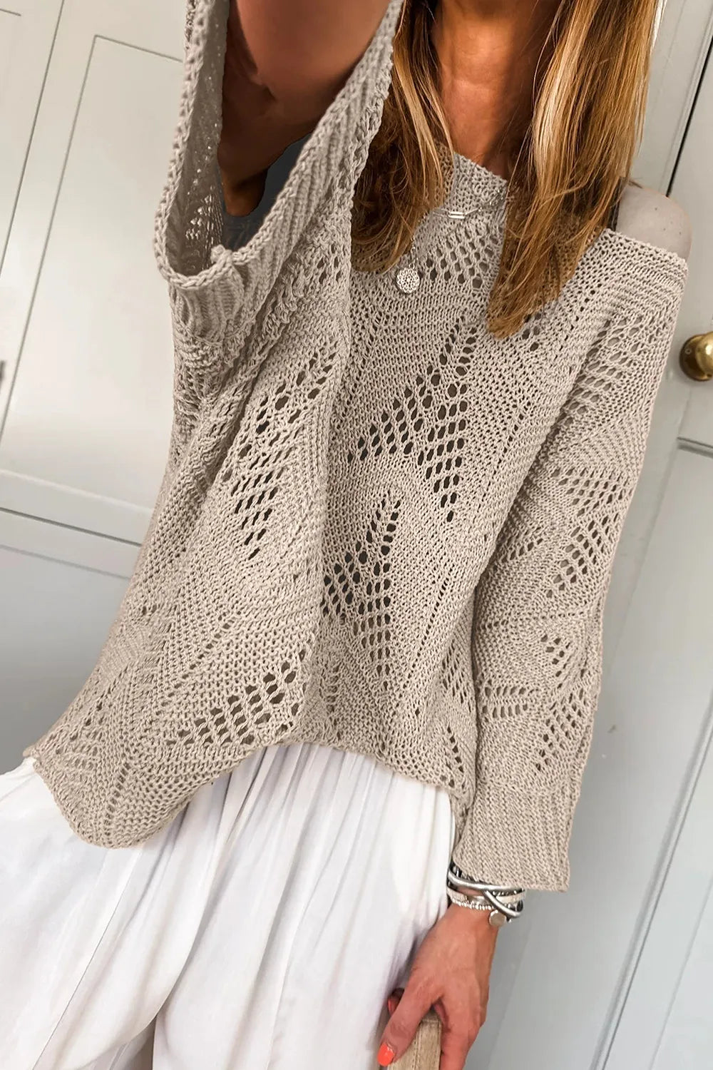 Openwork Round Neck Knit Top
