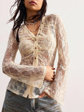 Elegant Sheer Lace Button-Down Shirt