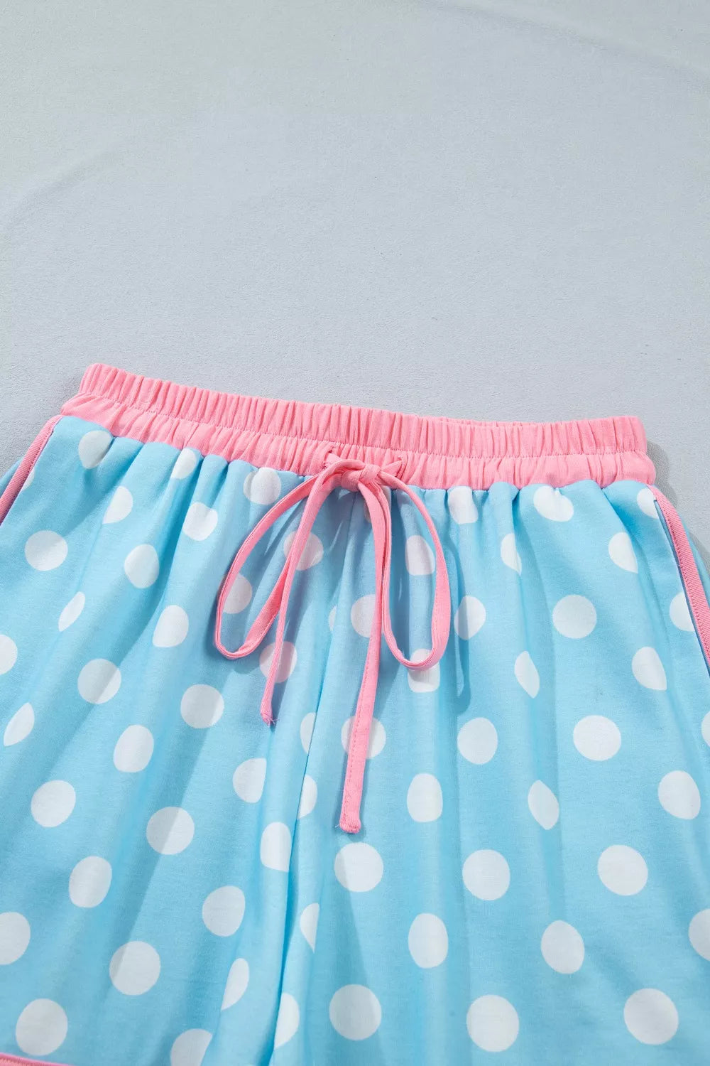 Polka Dot Contrast Trim Top and Drawstring Shorts Set