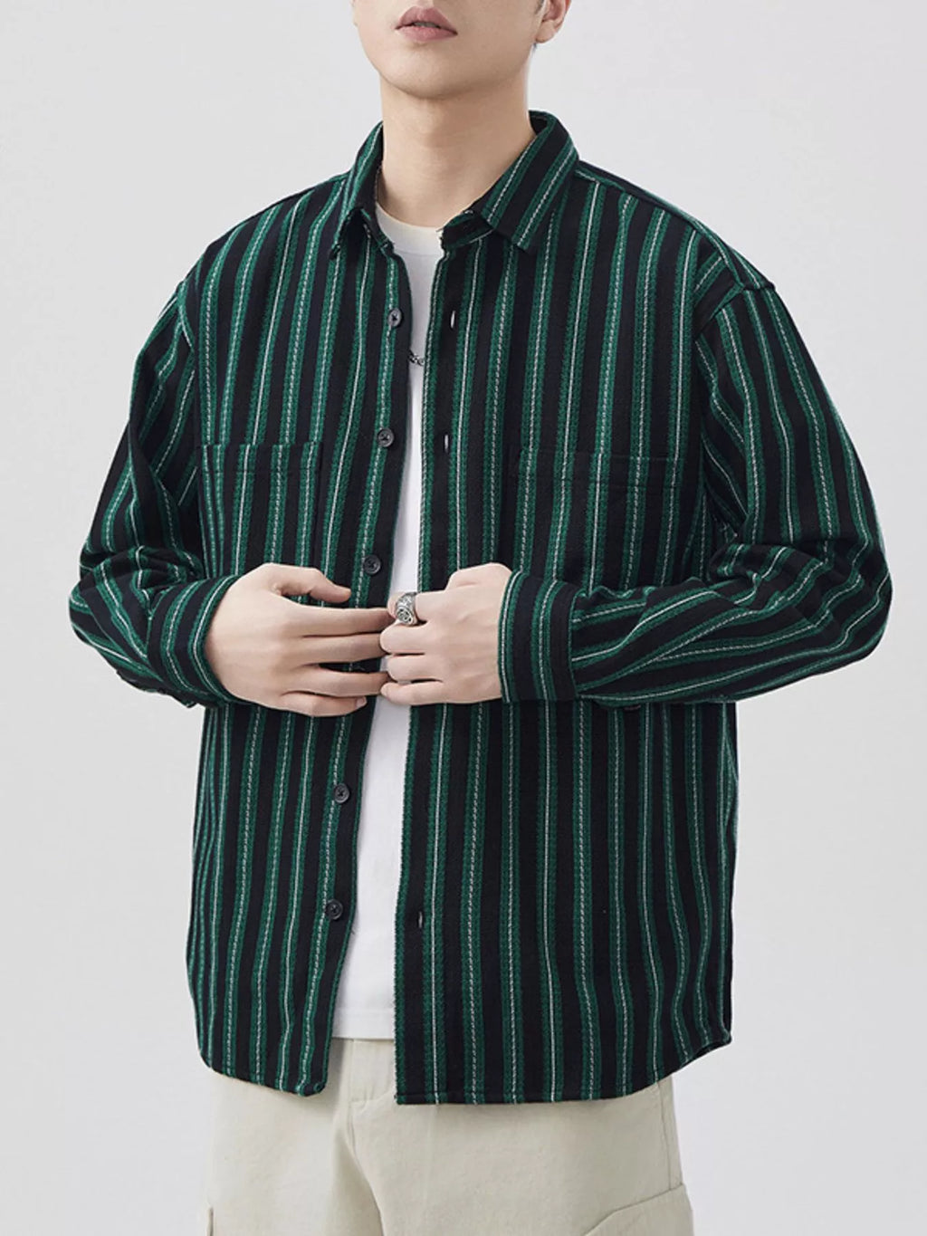 Men's Plus Size Striped Button Up Long Sleeve Shirt