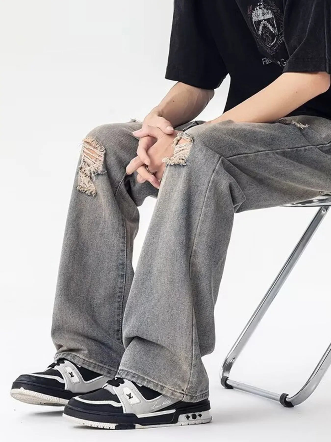 Men's Full Size Distressed Loose Fit Jeans Plus Size