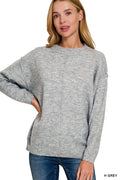 Zenana Melange Front Seam Round-Neck Sweater