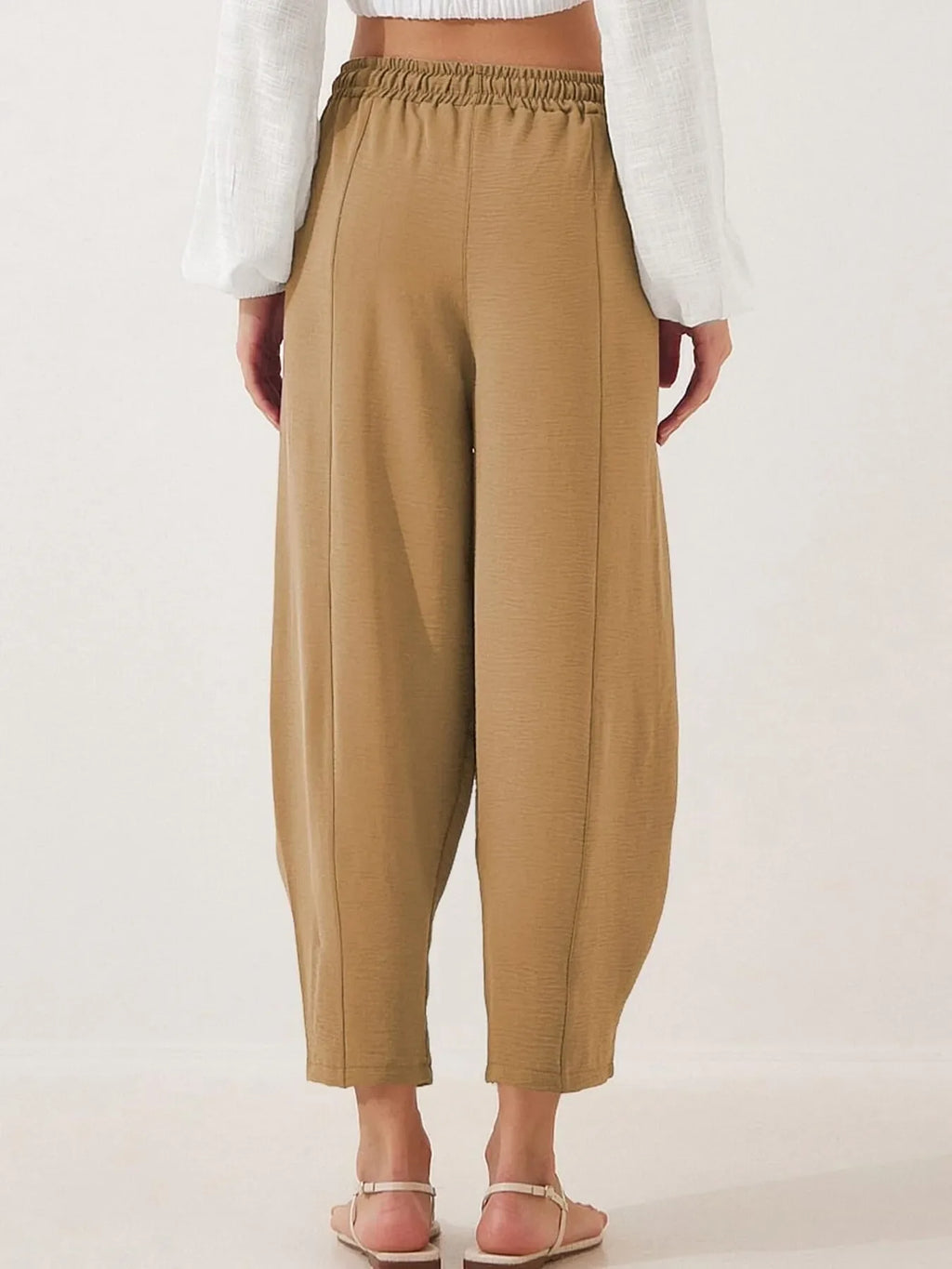 Full Size Drawstring Wide Leg Cropped Pants Plus Size
