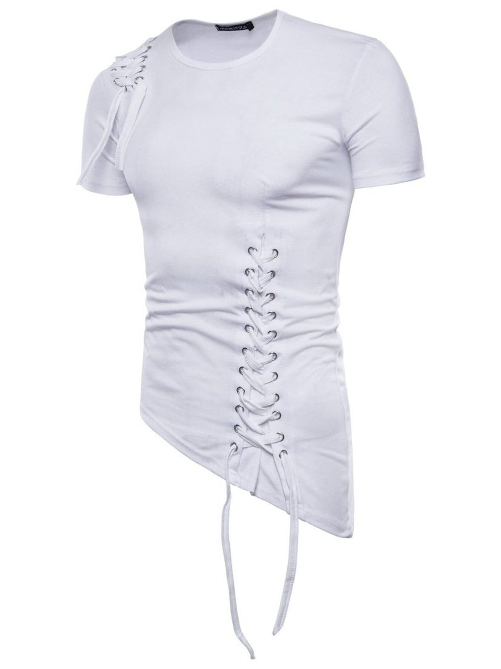 Men's Lace-Up Asymmetric Hem T-Shirt