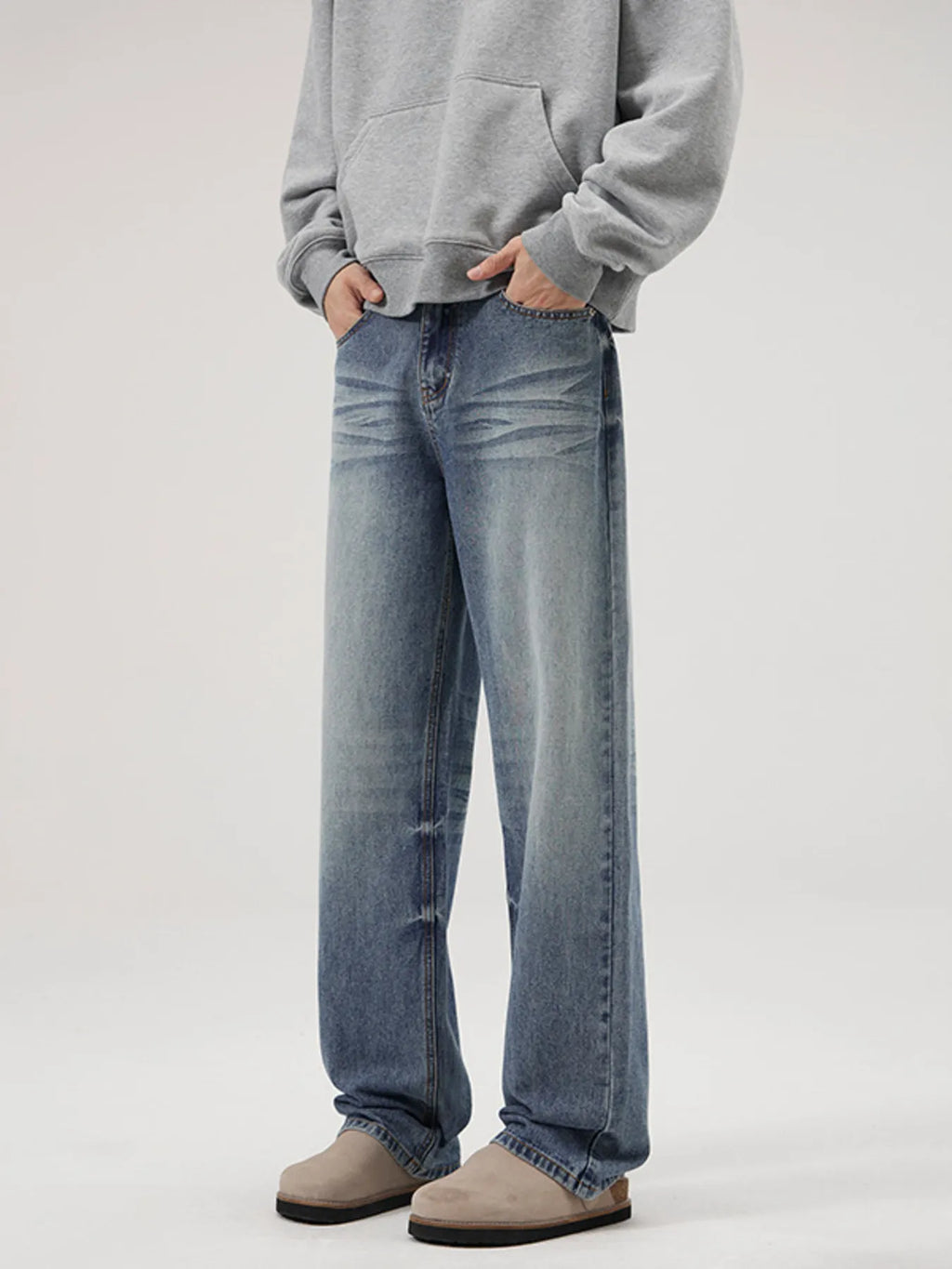 Men's Full Size Vintage Washed Wide Leg Relaxed Fit Jeans Plus Size