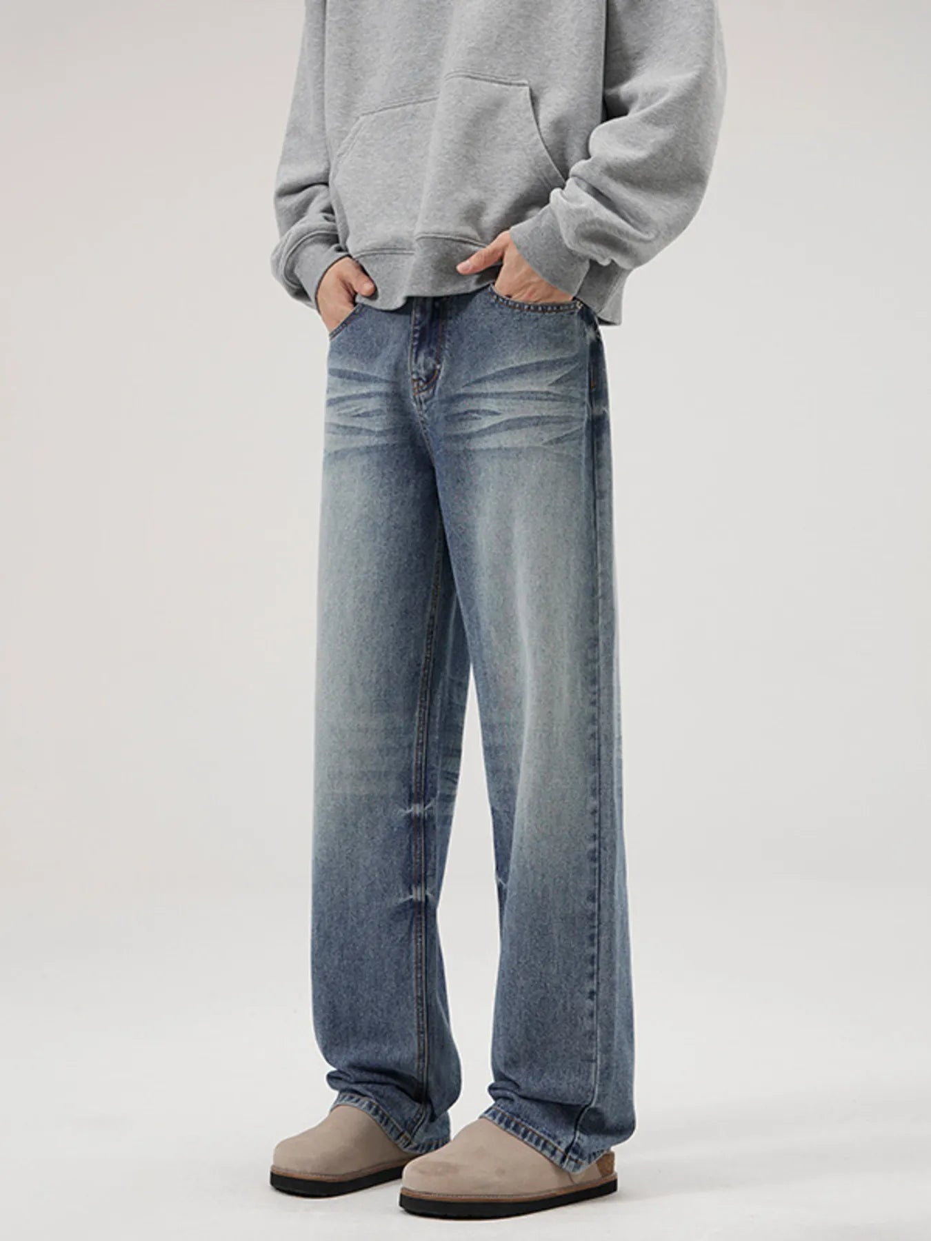 Men's Full Size Vintage Washed Wide Leg Relaxed Fit Jeans Plus Size