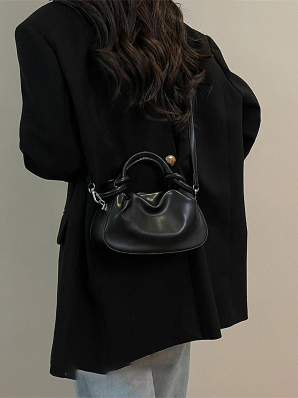 Knot Handle Ruched Crossbody Bag