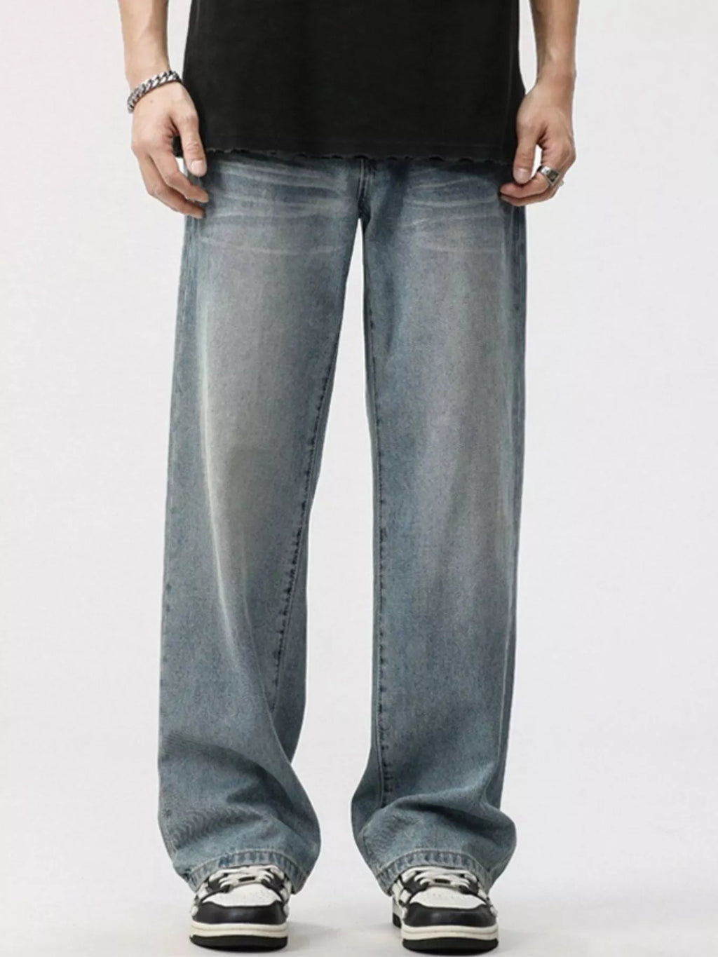 Men's Washed Wide Leg Jeans