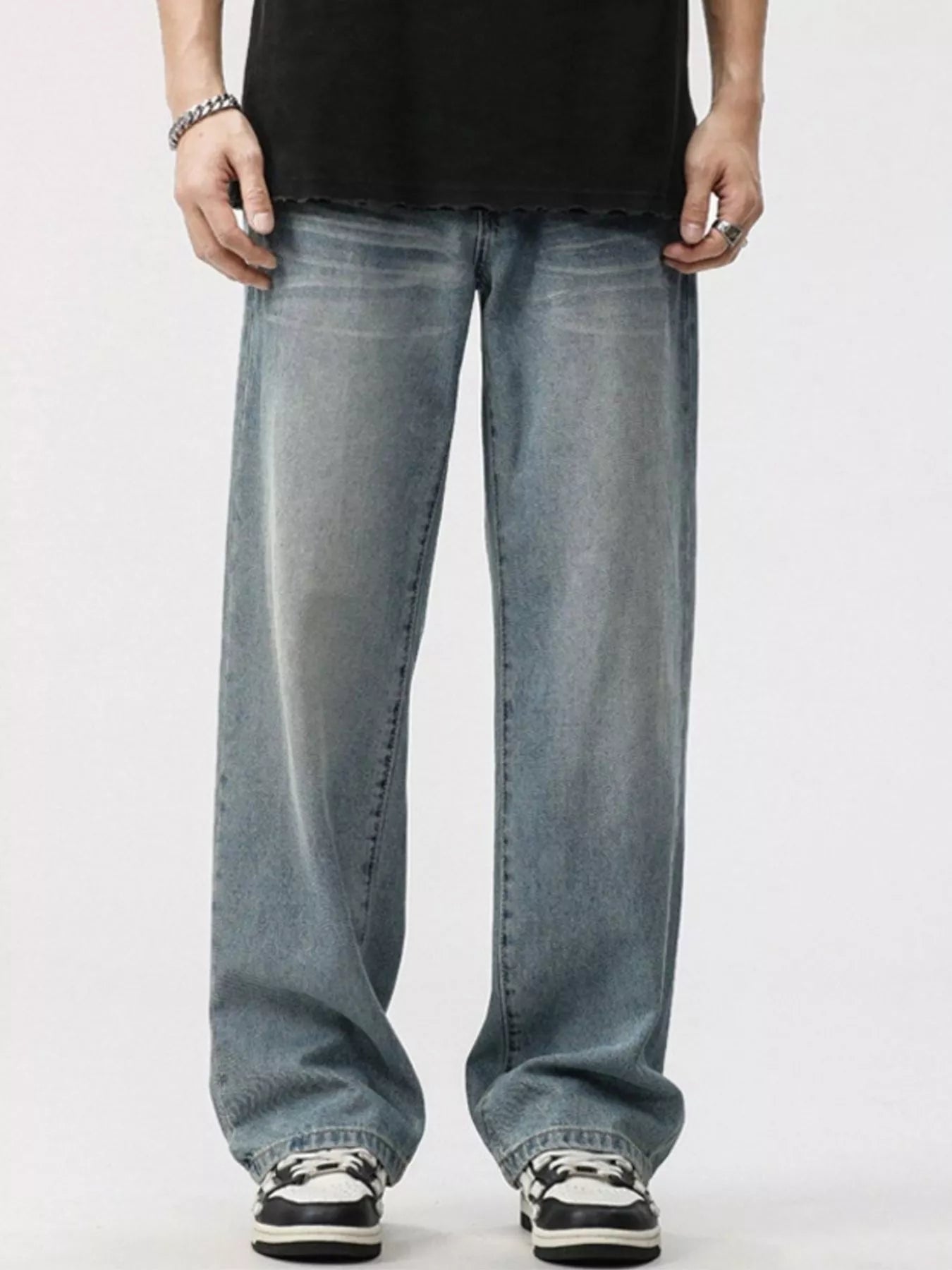Men's Washed Wide Leg Jeans