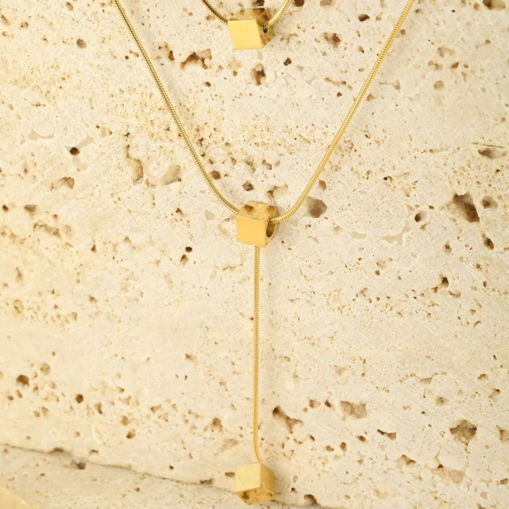 18K Gold-Plated Double Layered Geometric Necklace