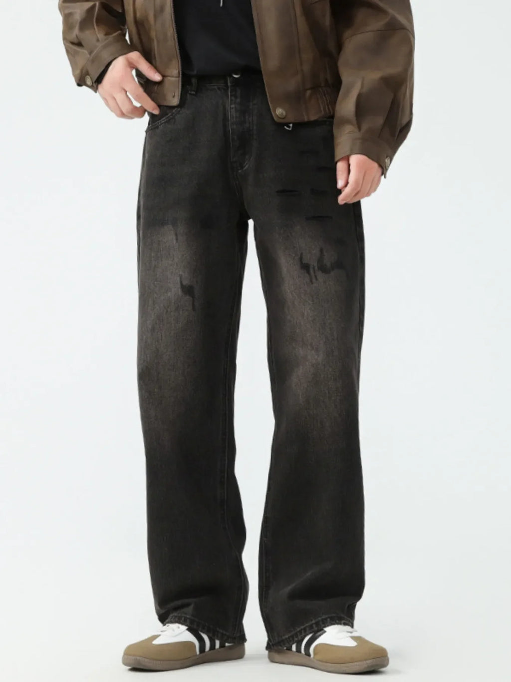 Men's Full Size Wash Wide Leg Jeans Plus Size