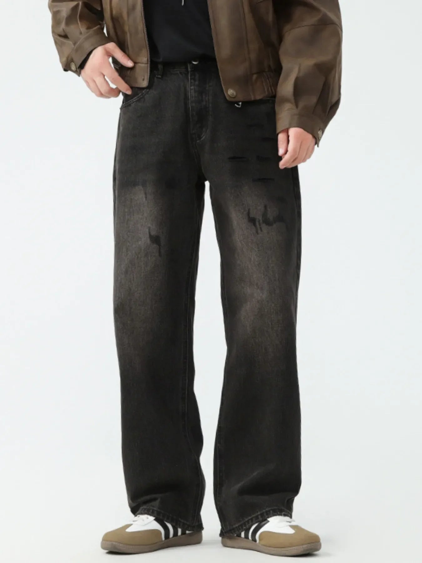 Men's Full Size Wash Wide Leg Jeans Plus Size