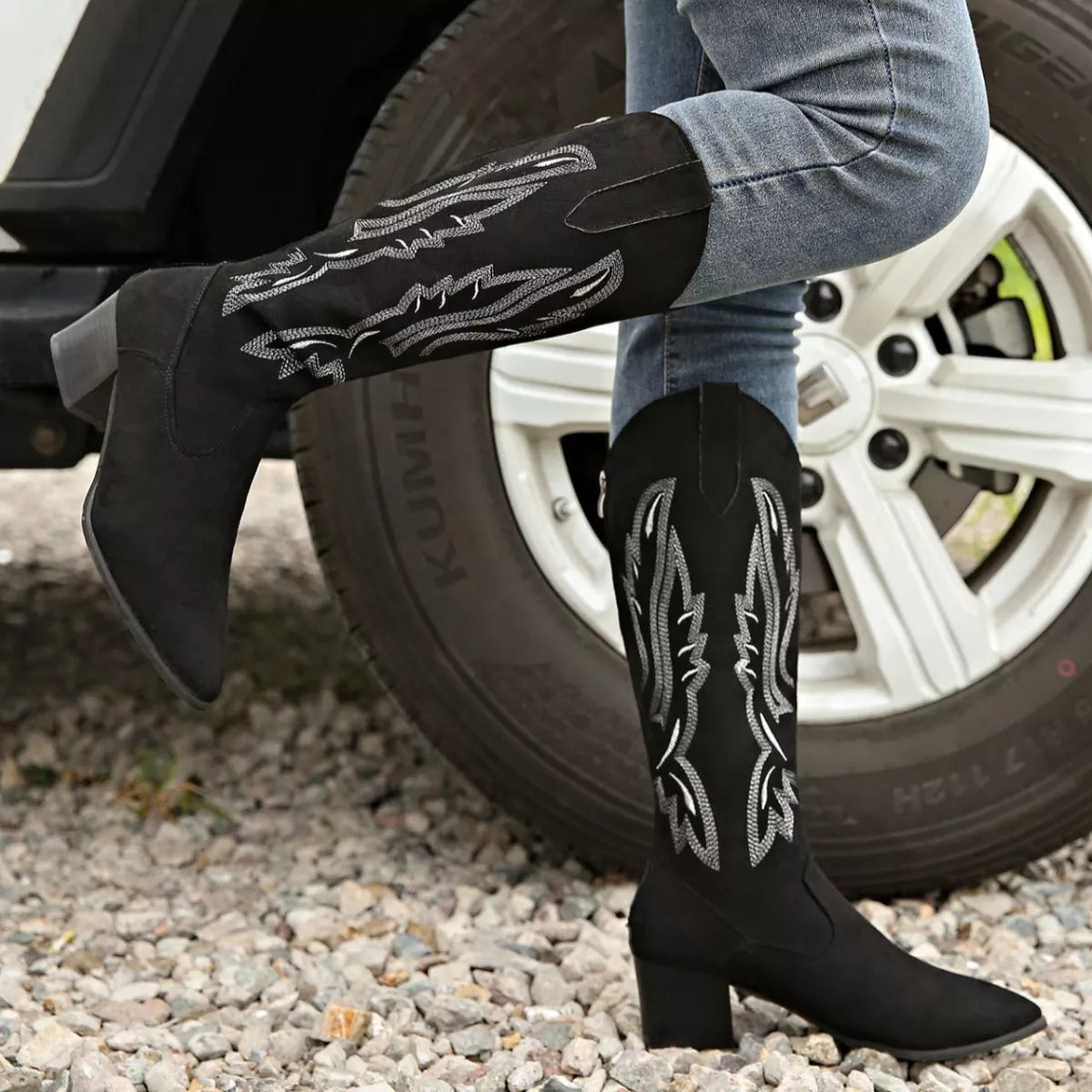 Point Toe Block Heels Boots