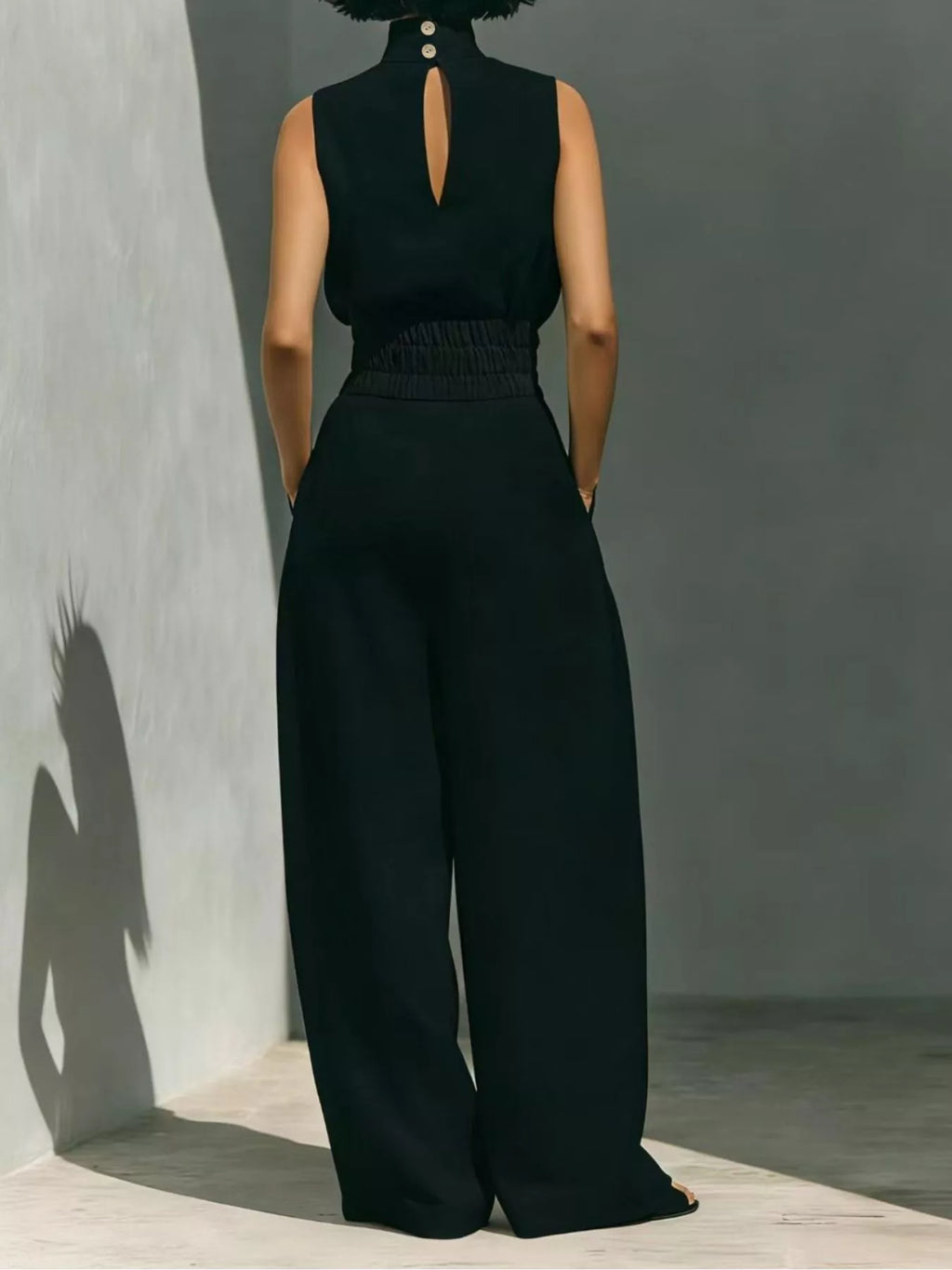 Turtleneck Sleeveless Top and Wide-Leg Pants Set