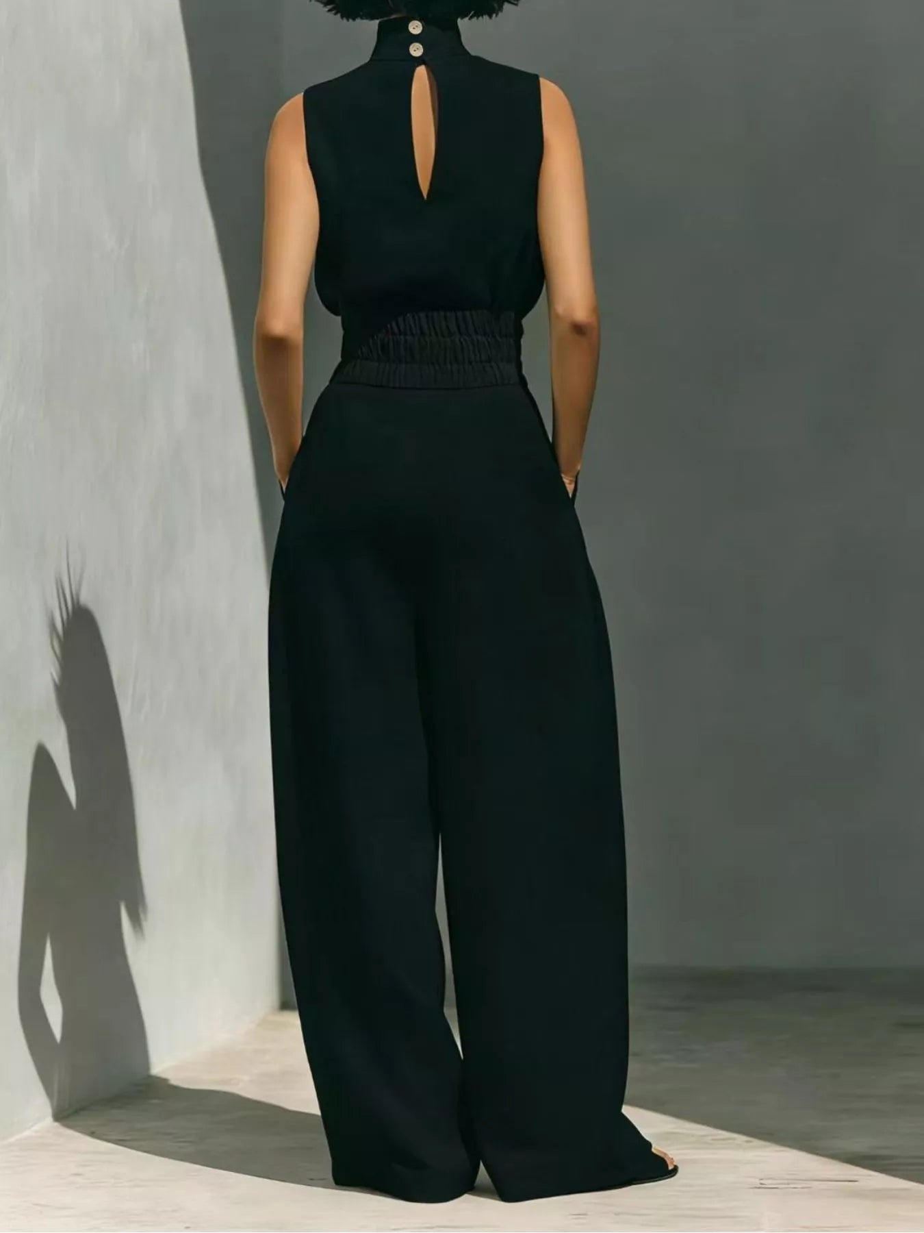 Turtleneck Sleeveless Top and Wide-Leg Pants Set