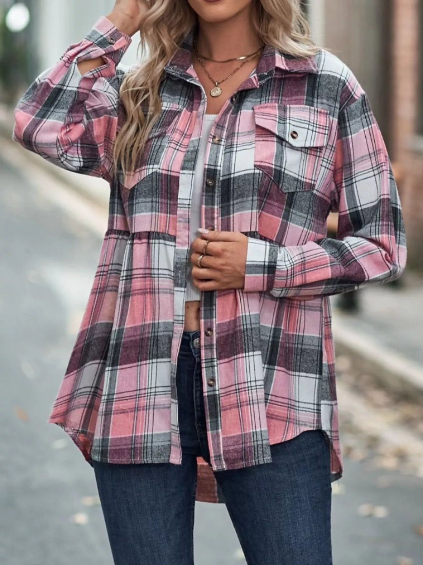 Plaid Button-Down Long Sleeve Shirt