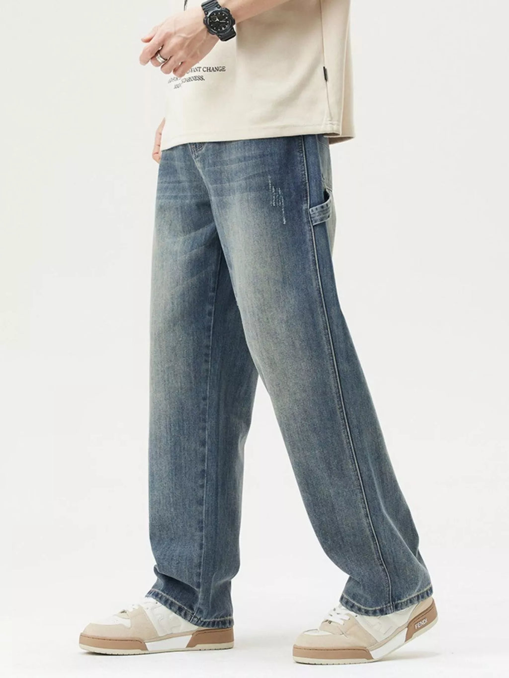 Men's Washed Wide Leg Jeans