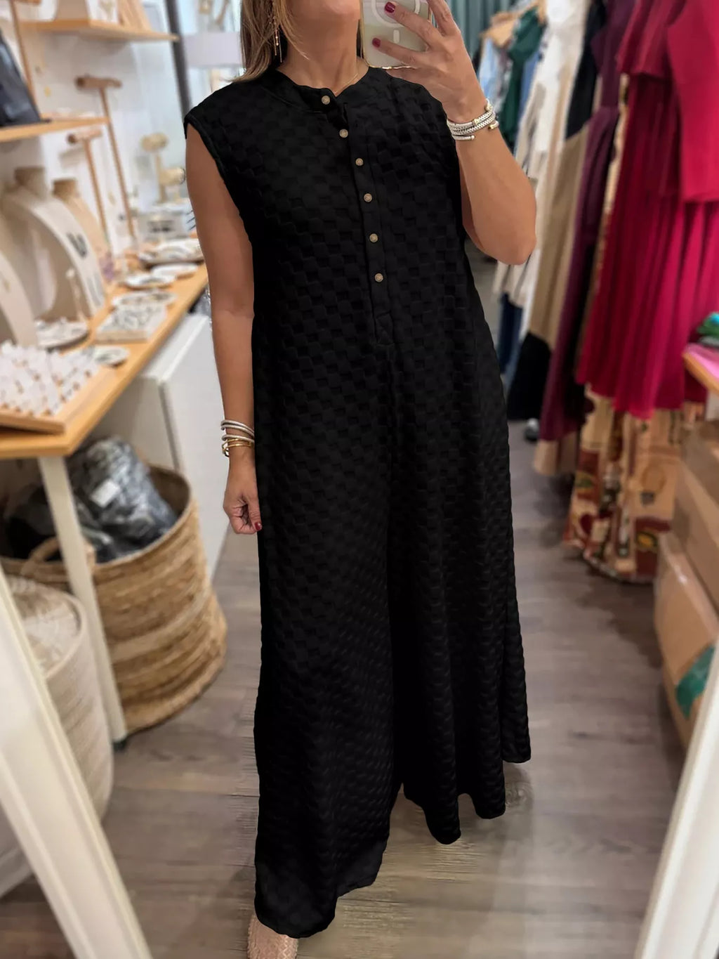 Checkered Sleeveless Wide Leg Jumpsuit