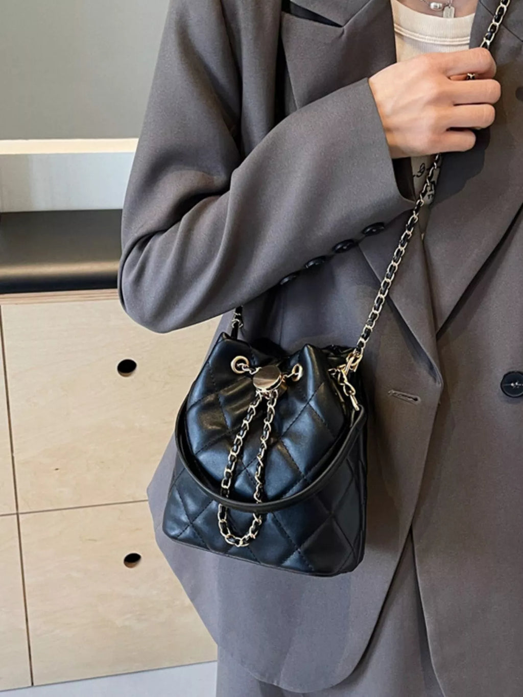 Bucket Crossbody Bag with Chain