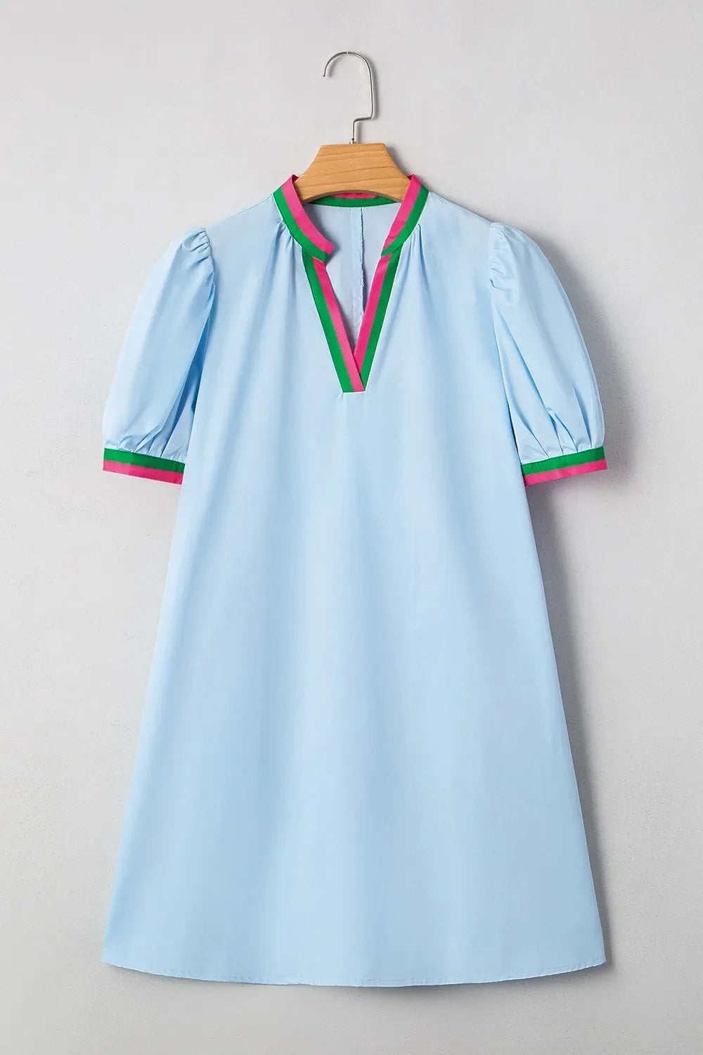 Notched Puff Sleeve Swing Dress