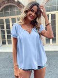 Ivy Lane Pearl Detail Notched Short Sleeve Blouse