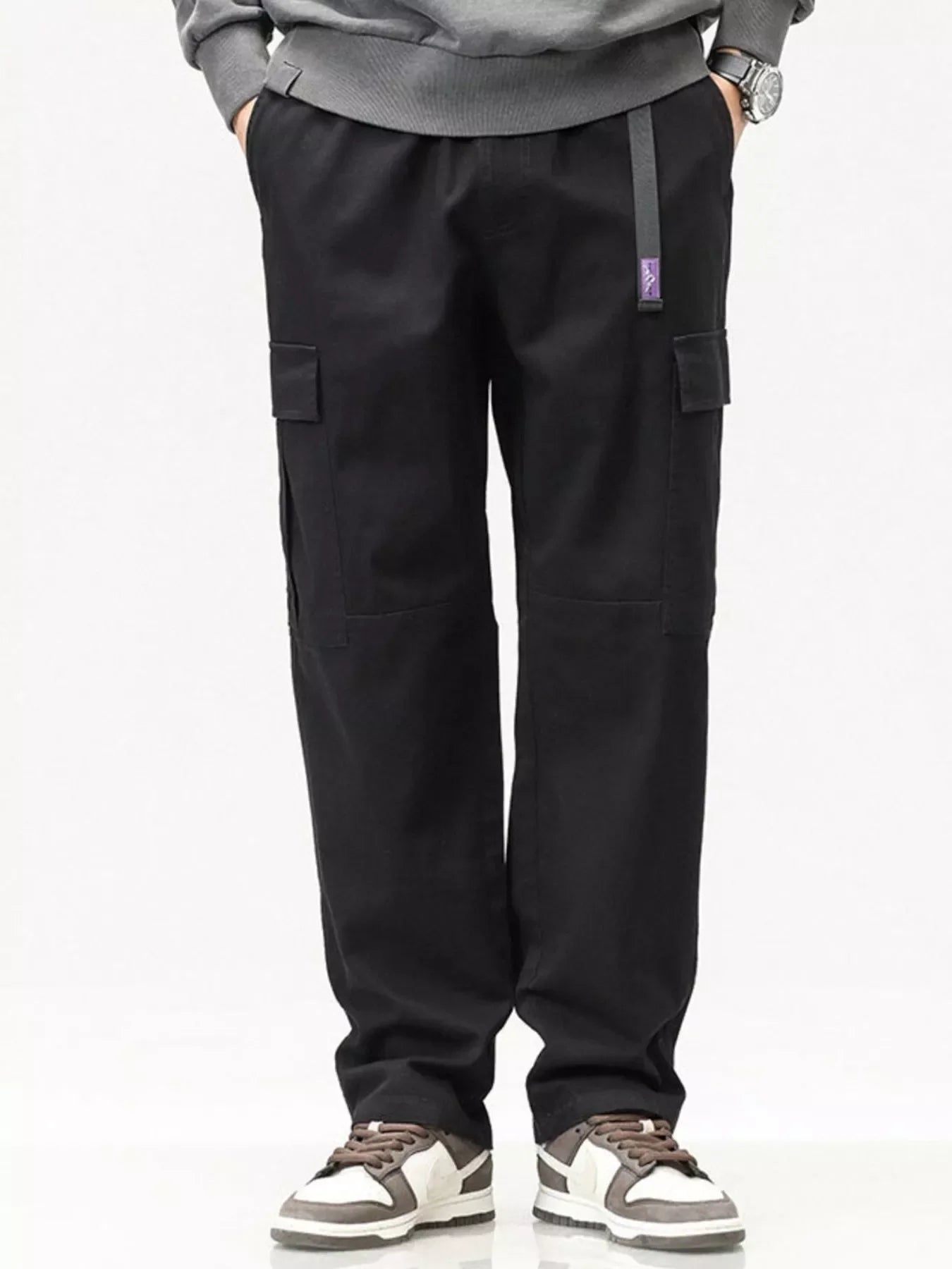 Men's Full Size Casual Cargo Pants with Elastic Waist Plus Size