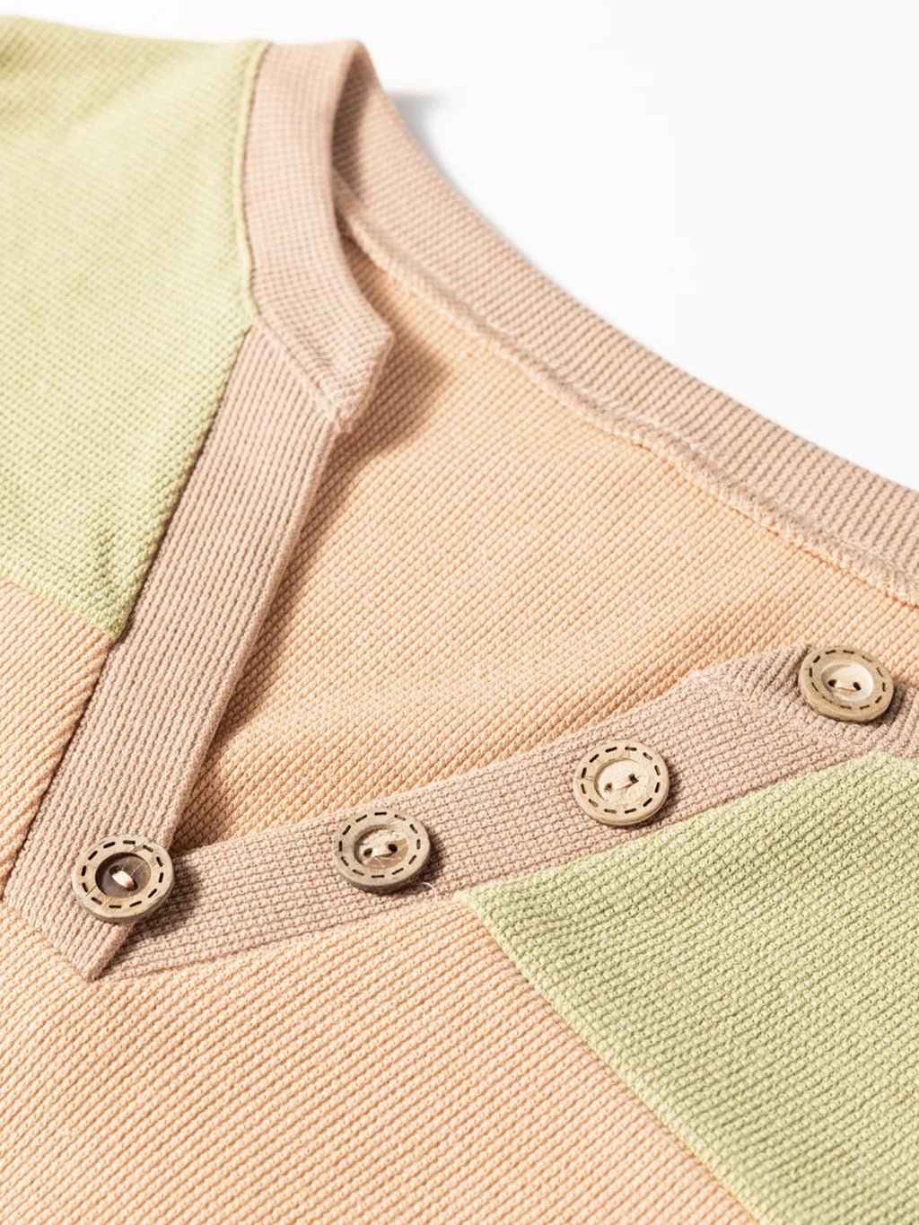 Color Block Thermal Textured Knit Drop Shoulder Henley Top