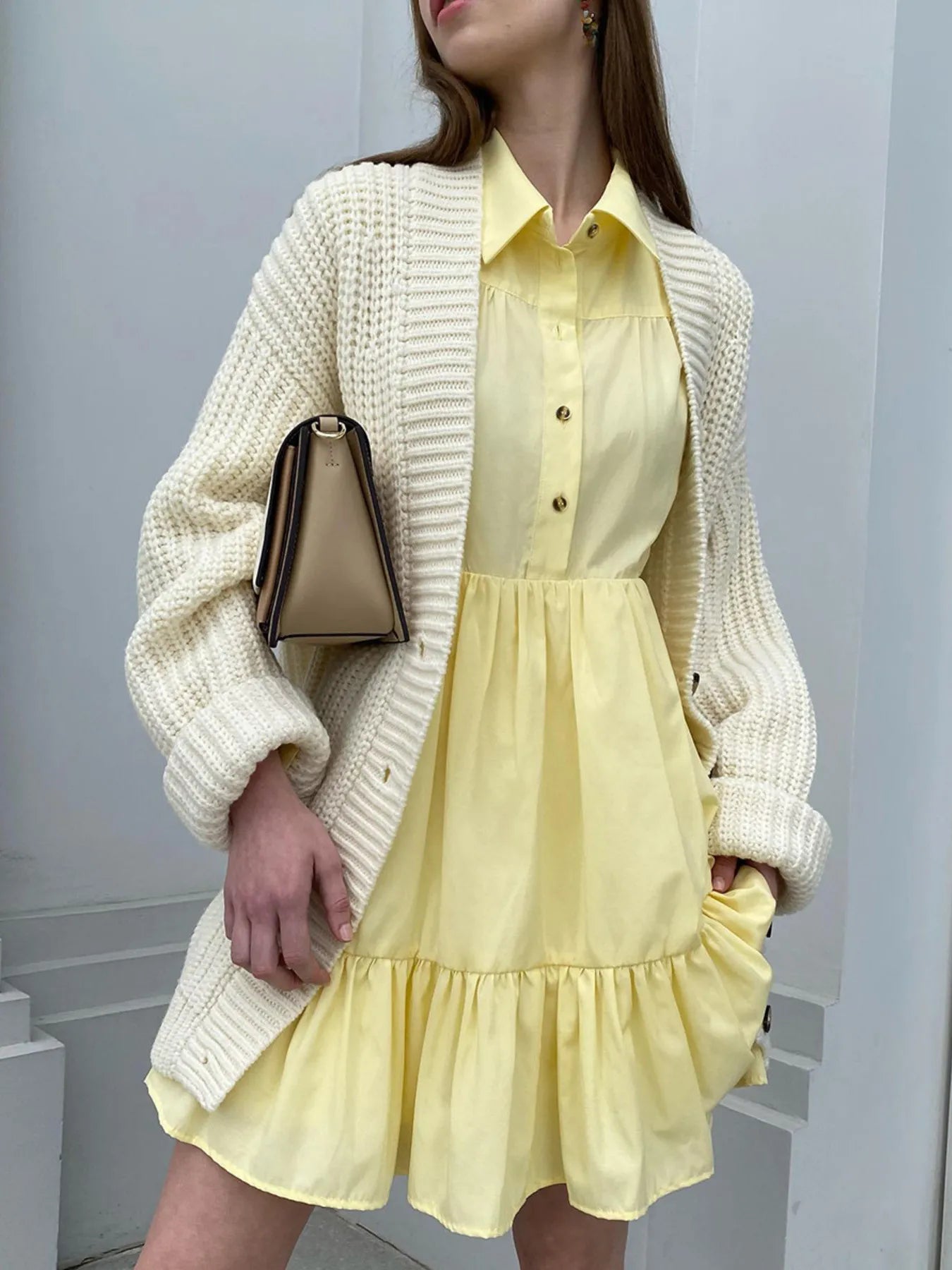 Tiered Long Sleeve Shirt Dress