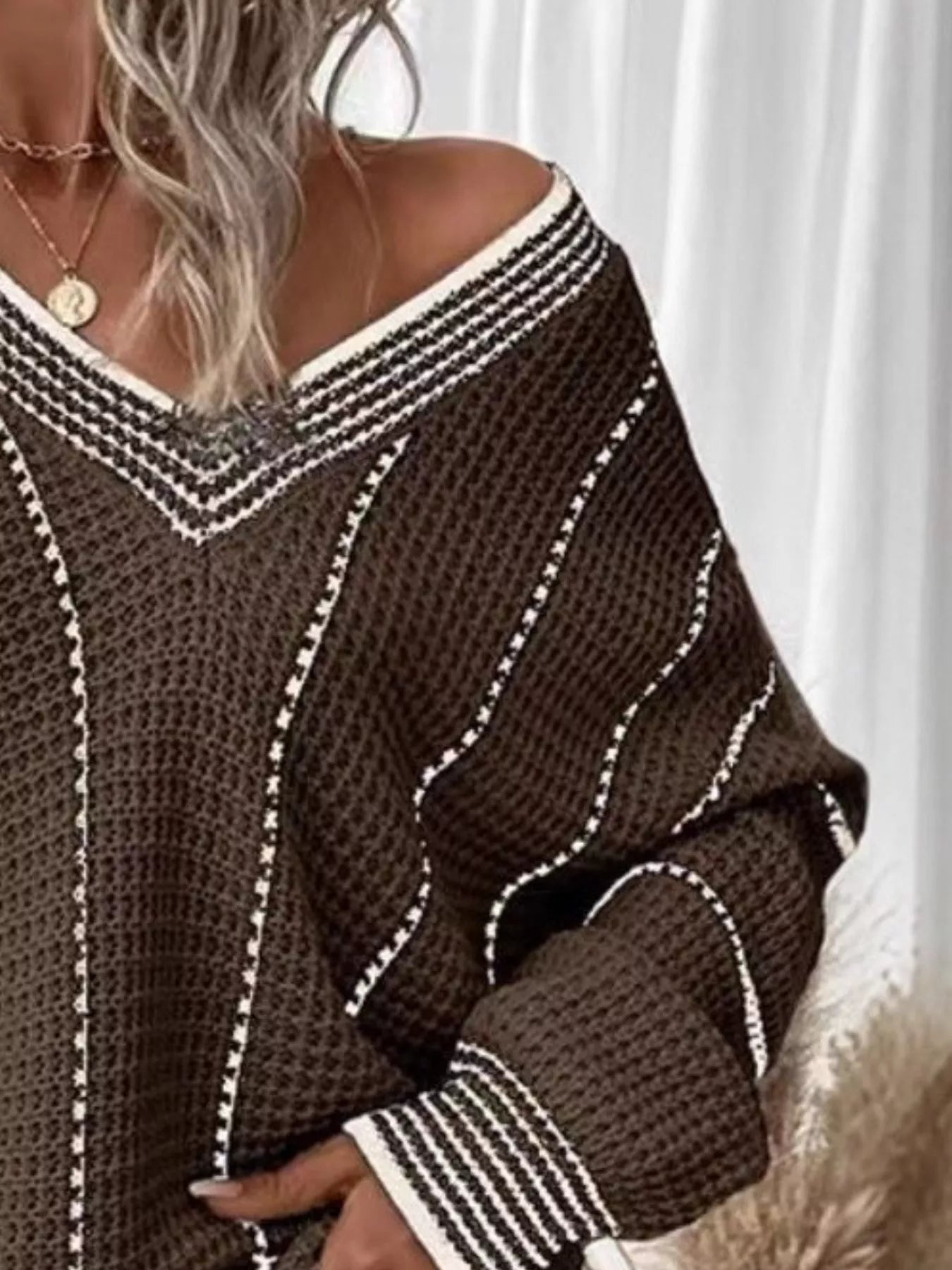 Full Size V-Neck Textured Knit Sweater Plus Size