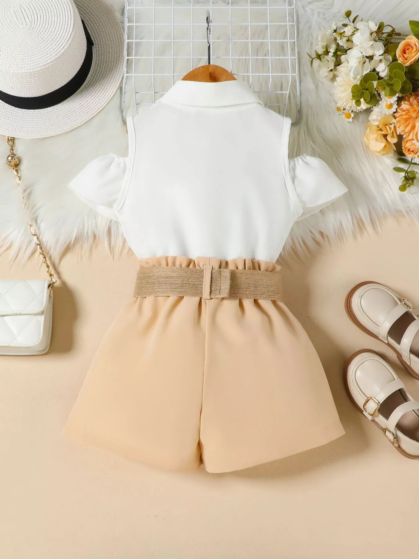 Children's Ruffle Cold Shoulder Top & Shorts Set