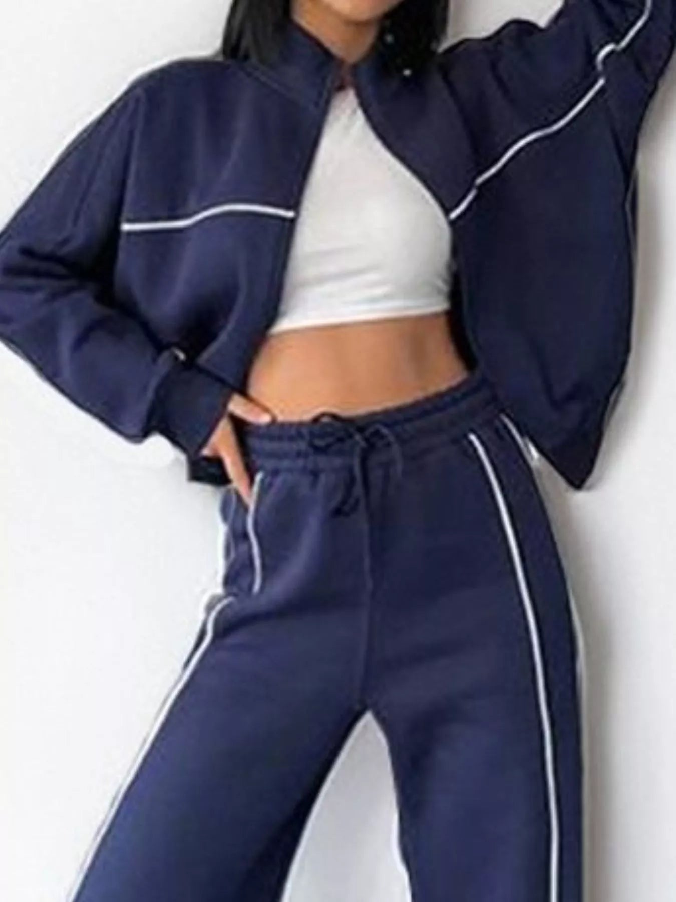 Full Size Zip Up Long Sleeve Top and Pants Set Plus Size