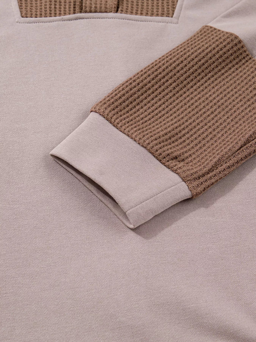 Oversize Waffle Patchwork Exposed Seam Casual Hoodie
