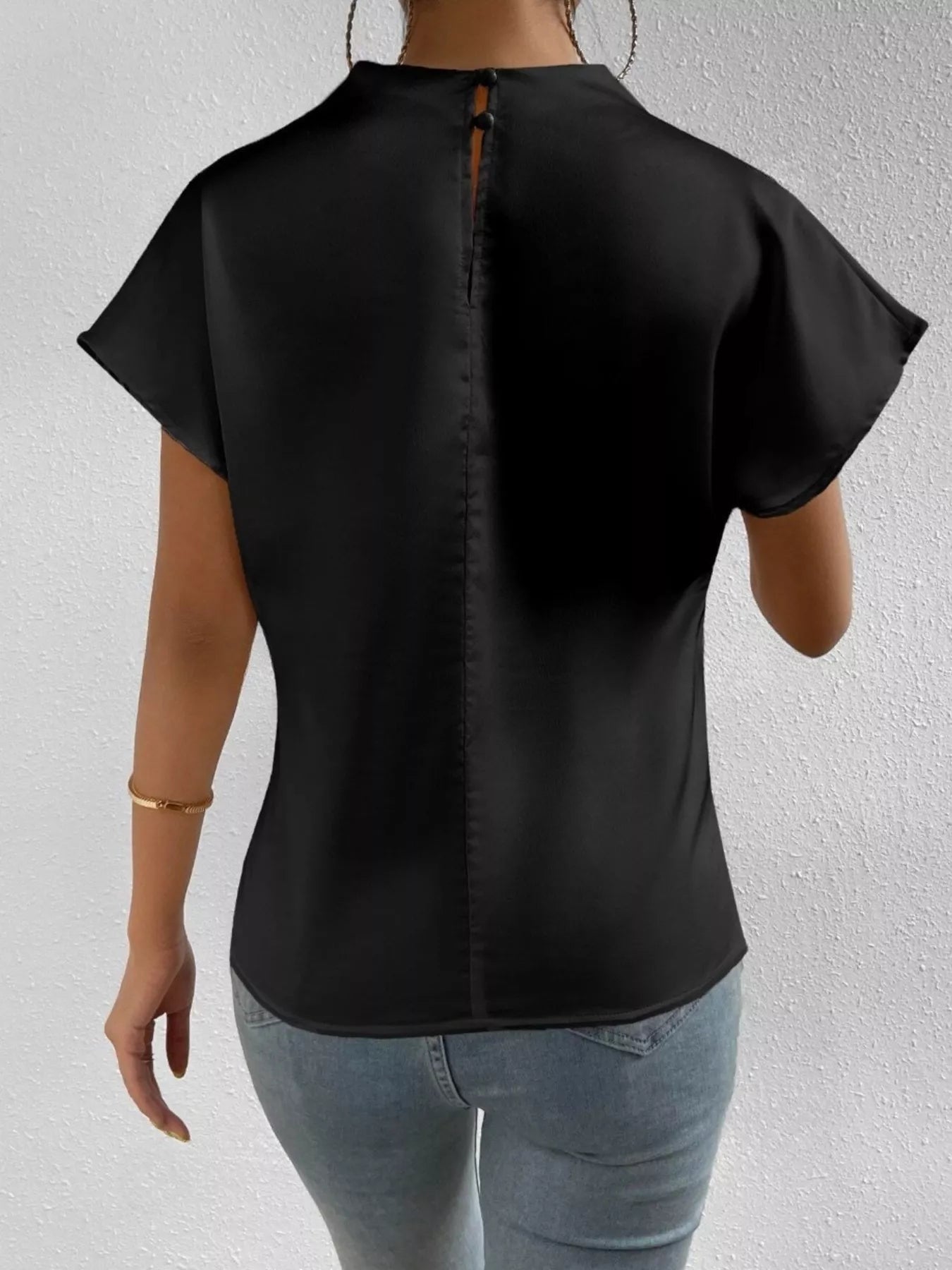 Mock Neck Satin Blouse