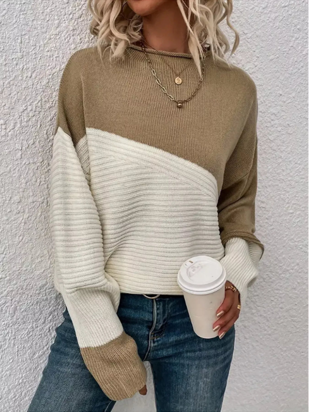 Color Block Ribbed Knit Sweater