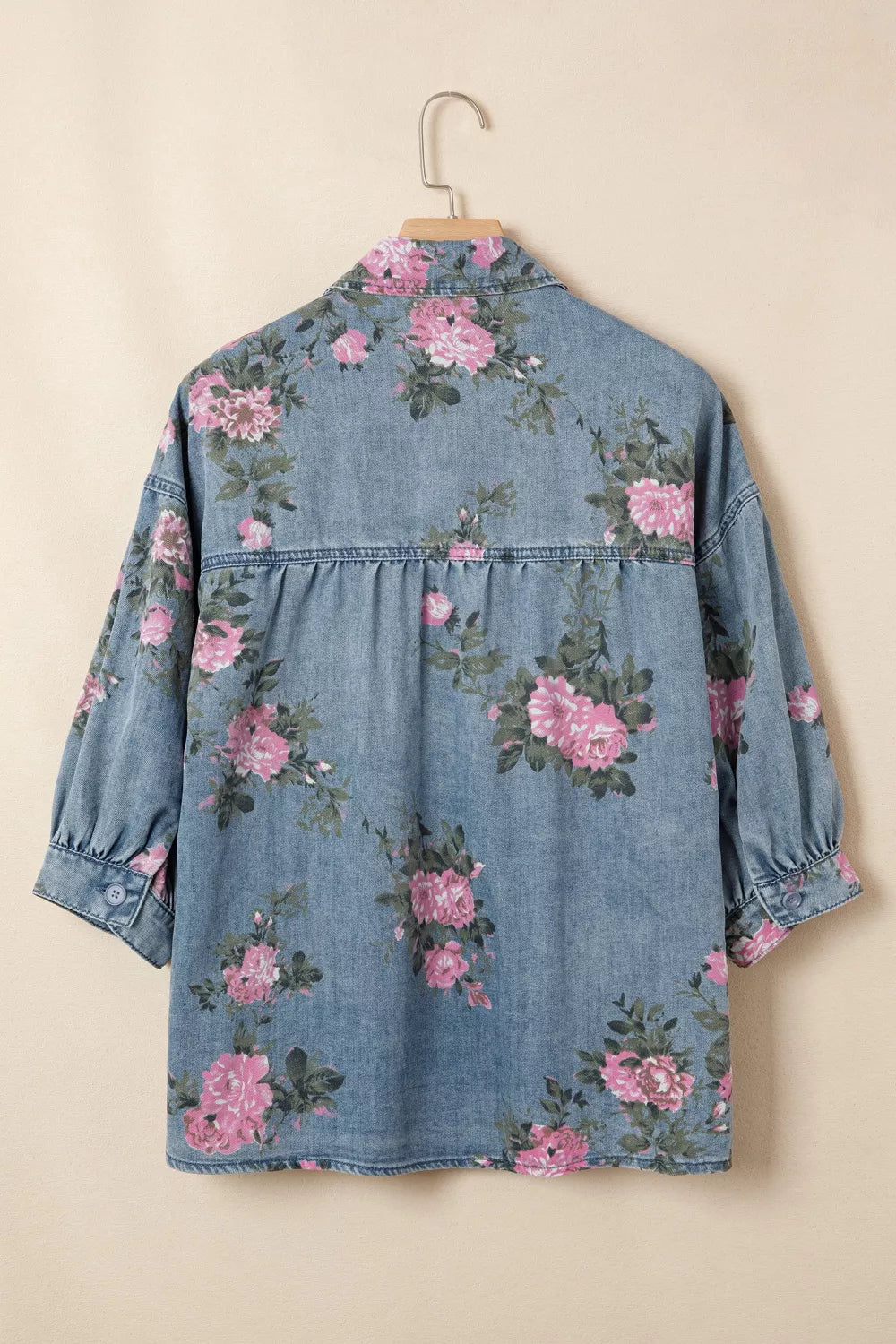 Floral Print Button Up Denim Shirt