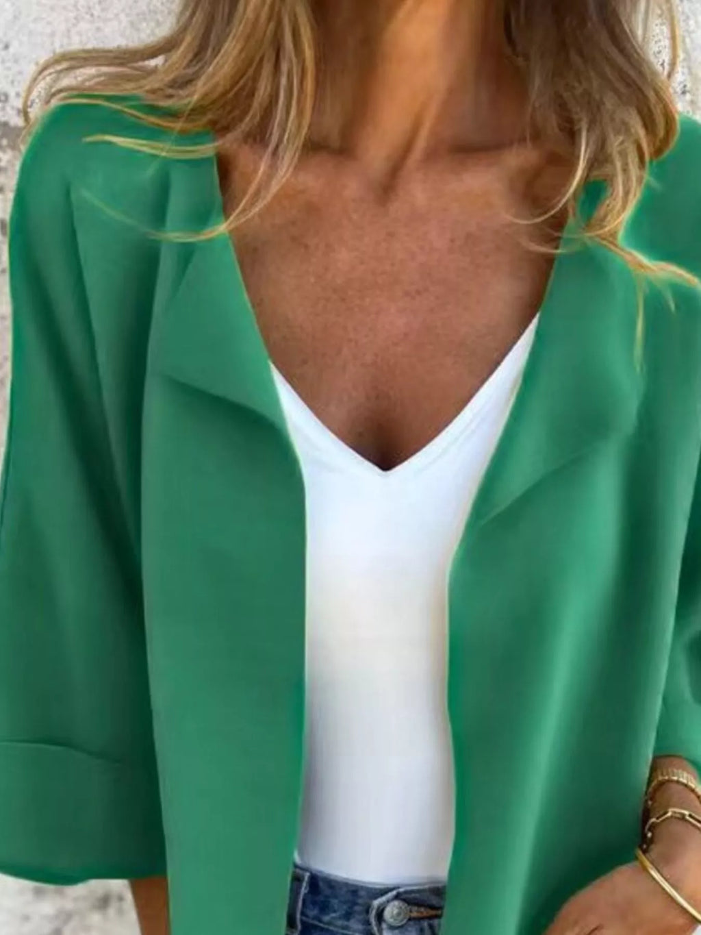 Full Size Open Front 3/4 Sleeve Casual Cardigan Plus Size