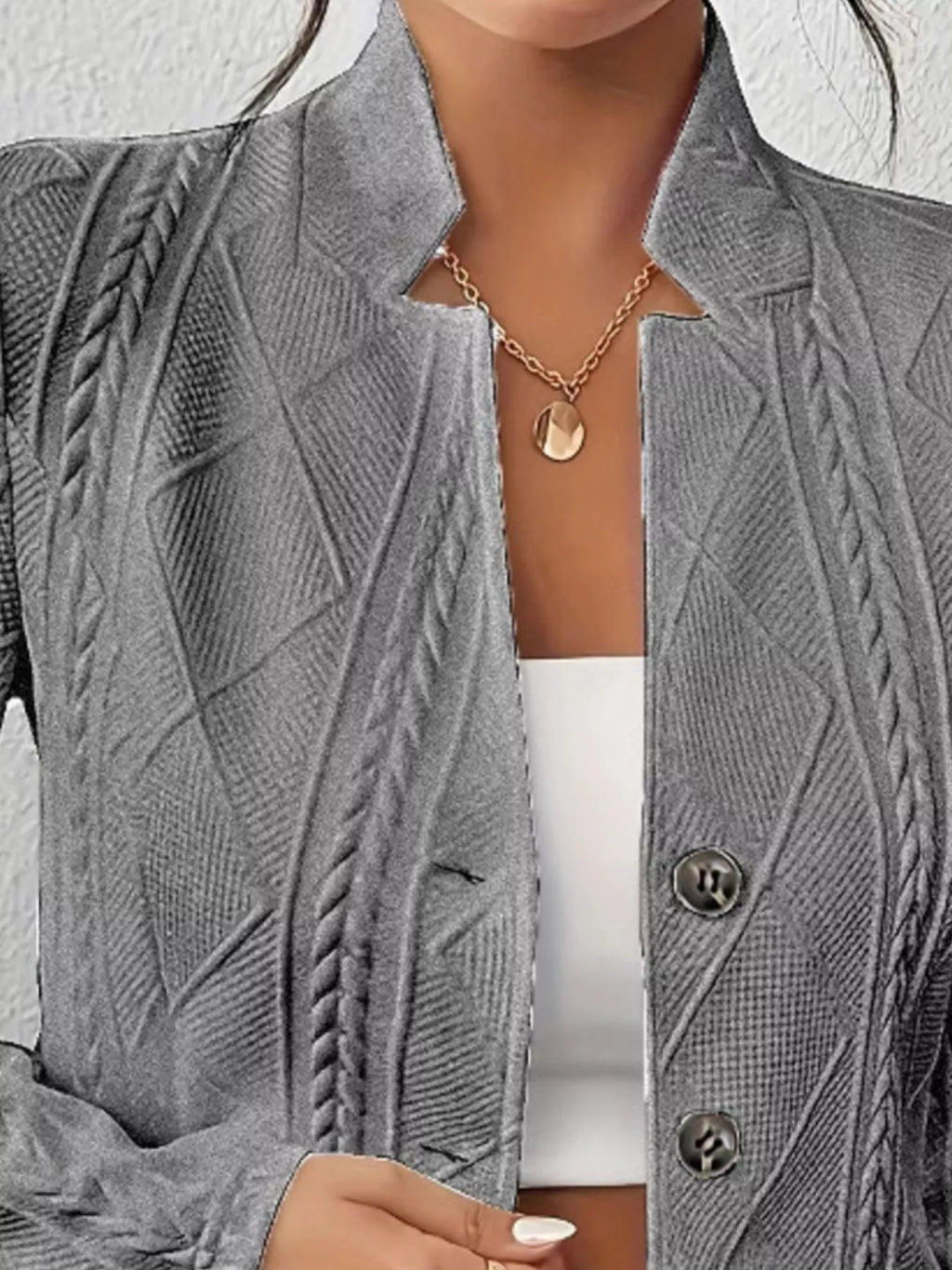 Textured Knit Button-Front Blazer