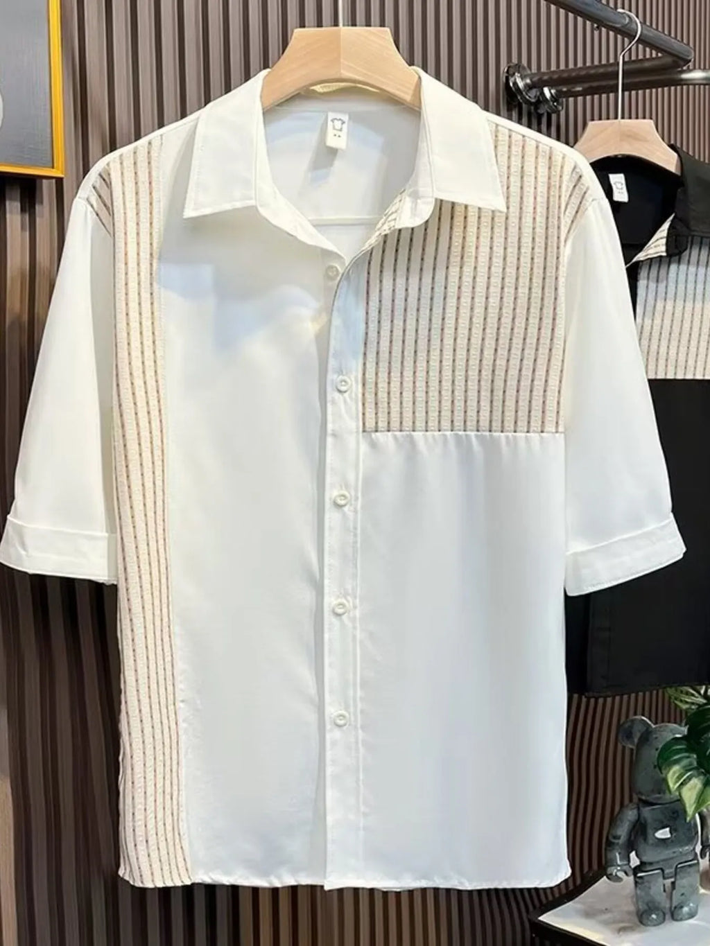 Men's Plus Size Knit Panel Short Sleeve Shirt
