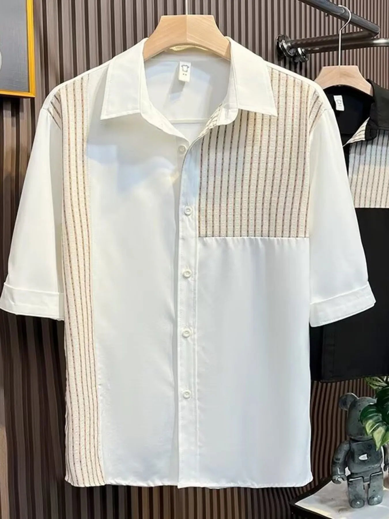 Men's Plus Size Knit Panel Short Sleeve Shirt