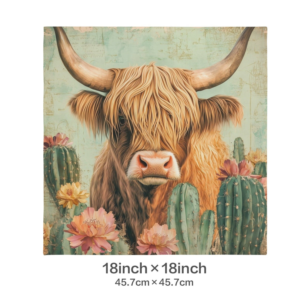 Baha Ranch Cactus Highland Velvety Soft Throw Pillow Cover Made in America