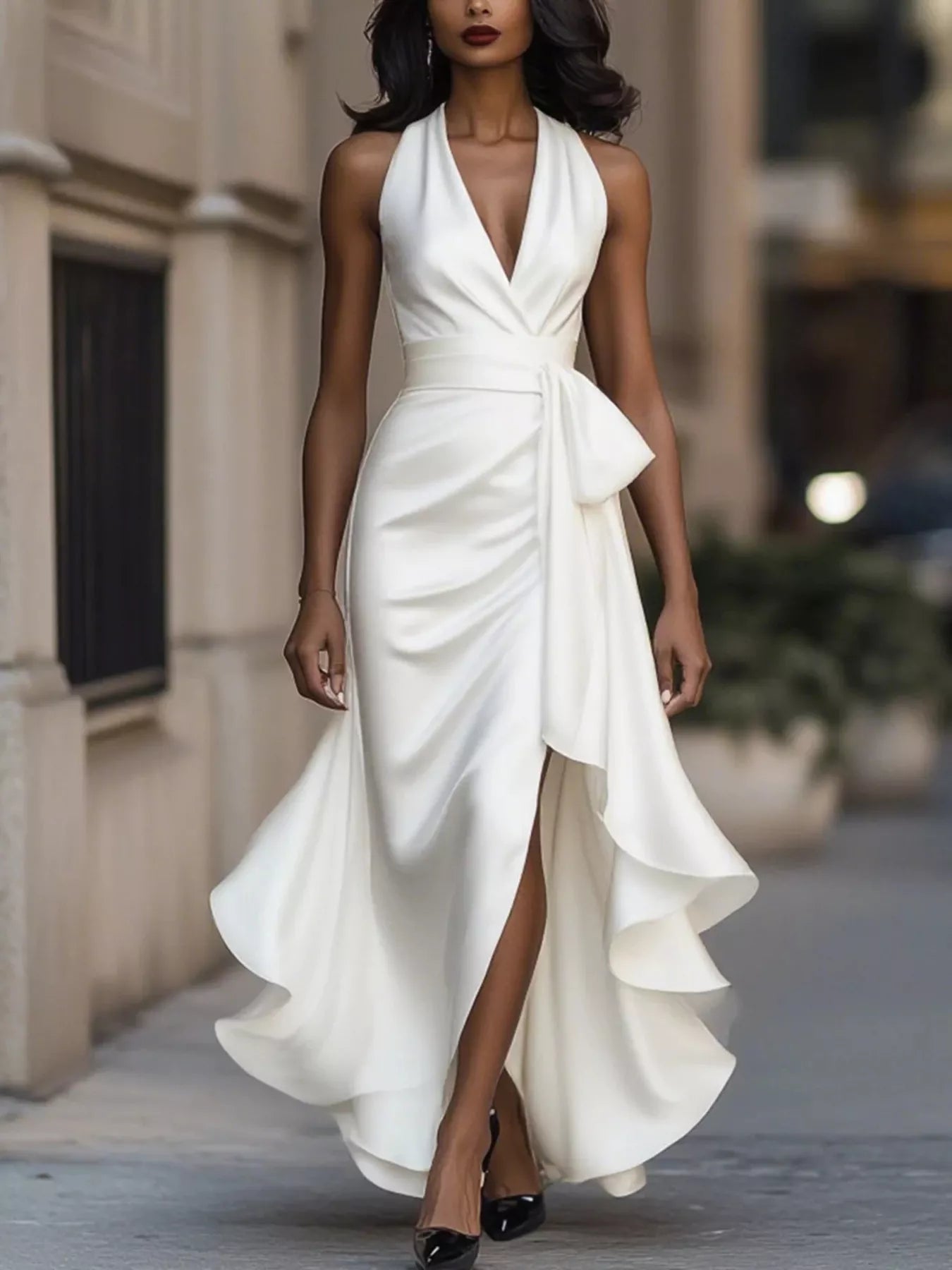 Ruffled Halter Neck Maxi Dress