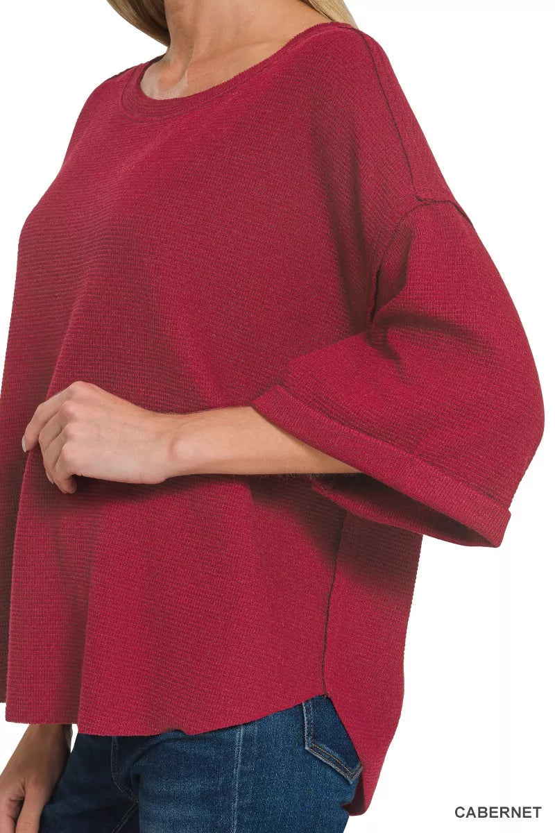 Zenana Double Knit Exposed Seam Curved Hem Top