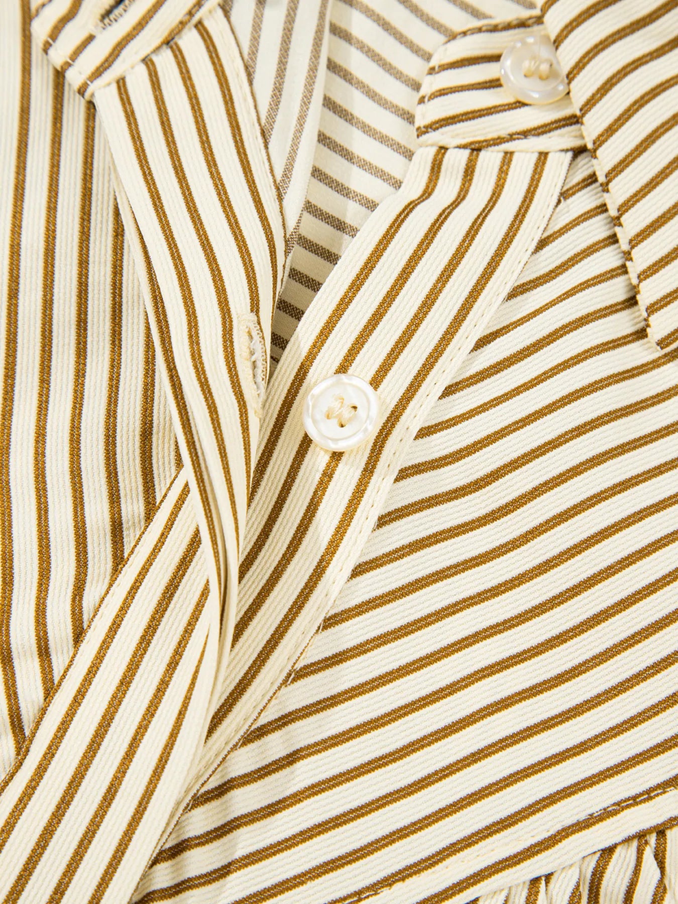Stripe Collared Neck Cuffed Long Sleeve Drop Waist Mini Dress