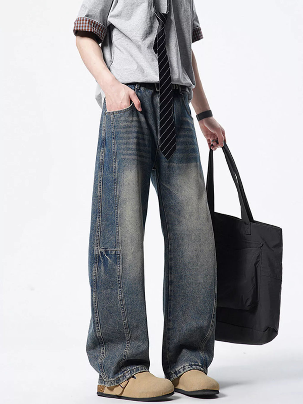 Men's Vintage Wash Wide Leg Jeans