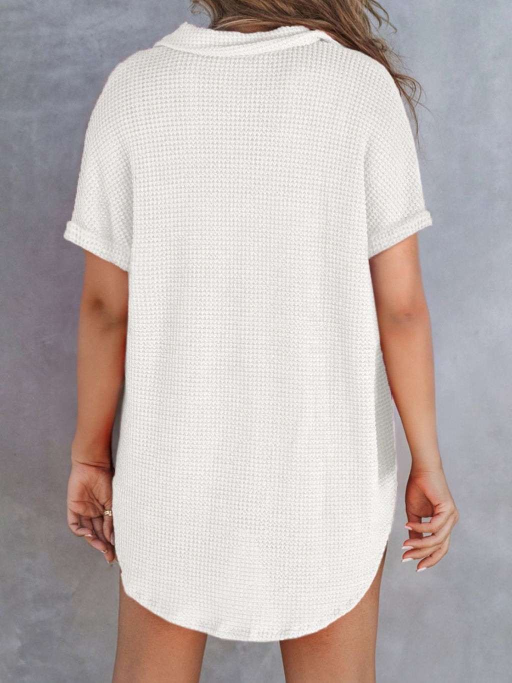Waffle Knit Button Detail Top