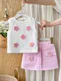 Children's Flower Sleeveless Top and Skirt Set
