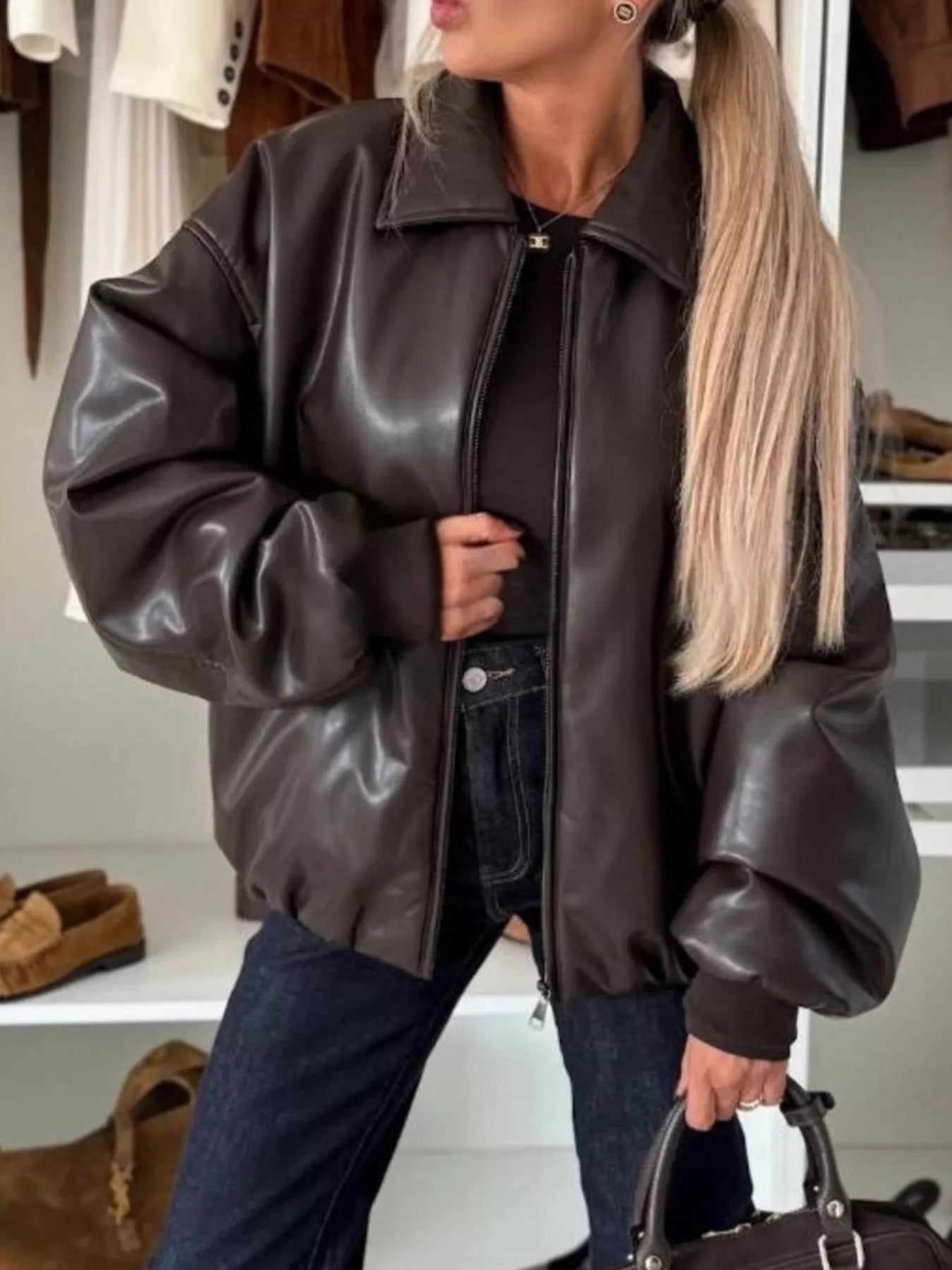 Zip Up Dropped Shoulder Jacket