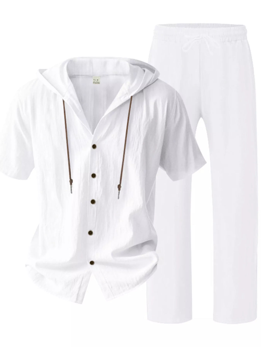 Men's Full Size Button Up Hooded Top and Pants Set Plus Size