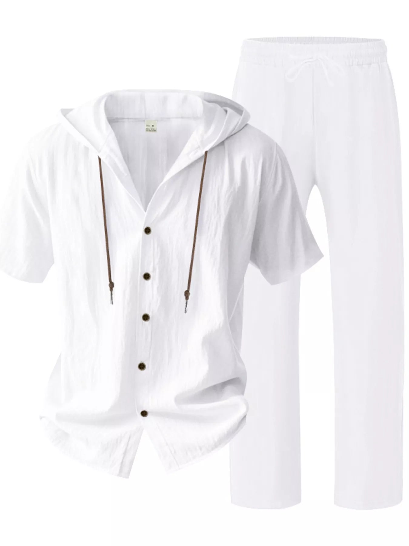 Men's Full Size Button Up Hooded Top and Pants Set Plus Size