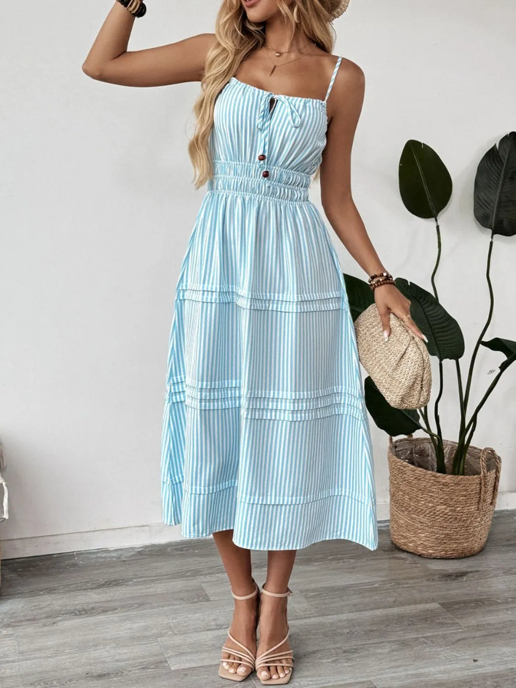 Striped Spaghetti Strap Midi Dress